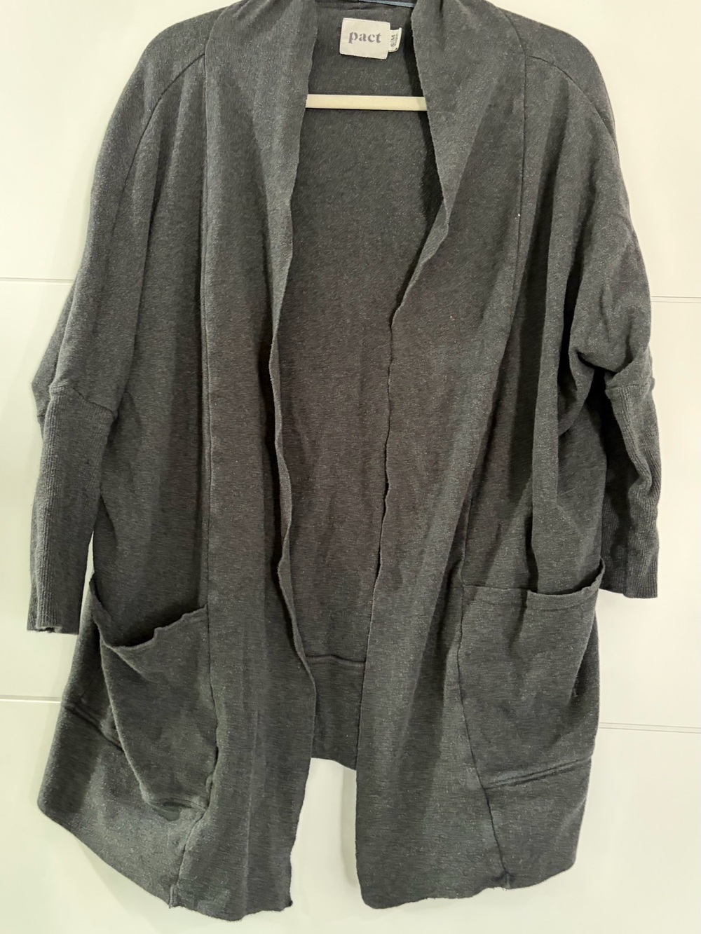 Pact Organic Cotton Cardigan, Women's Dark Gray Open-Front Cardigan in S/M